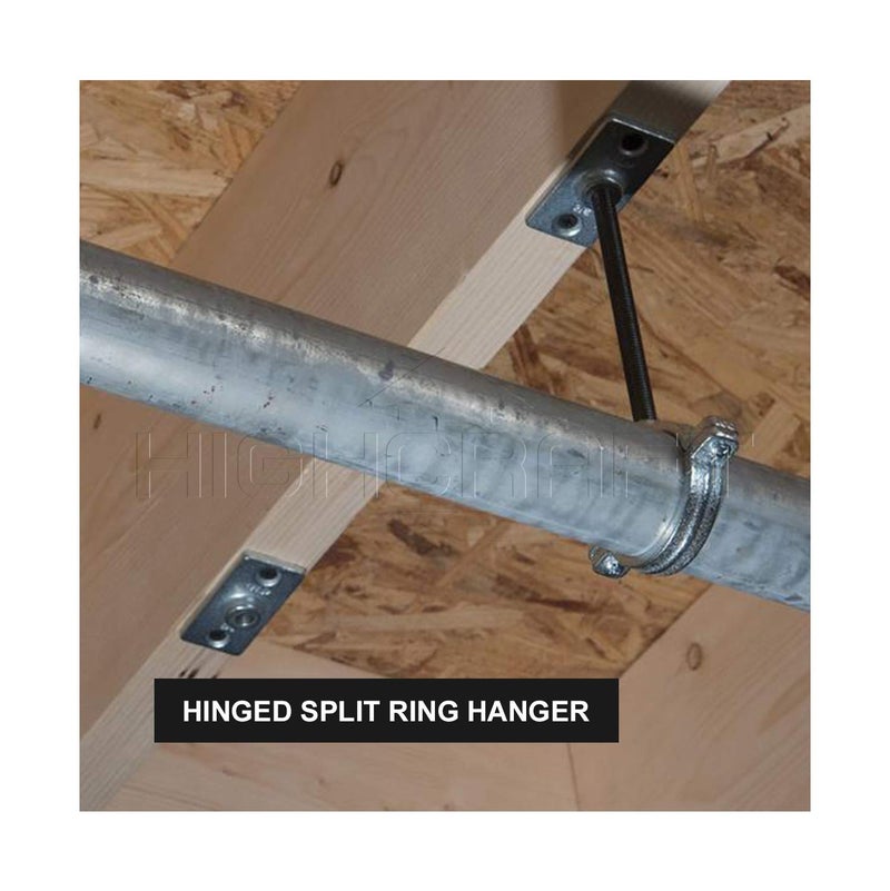 HIGHCRAFT HINGG-112-5 Industrial Decor Hinged Split Ring Pipe Hanger 1-1/2 in. Galvanized Iron, with 3/8 in. Rod Fitting, Vintage Mounting Bracket for Tubing, Shower Curtain, Tiki Torch (5 Pack) - Image 4